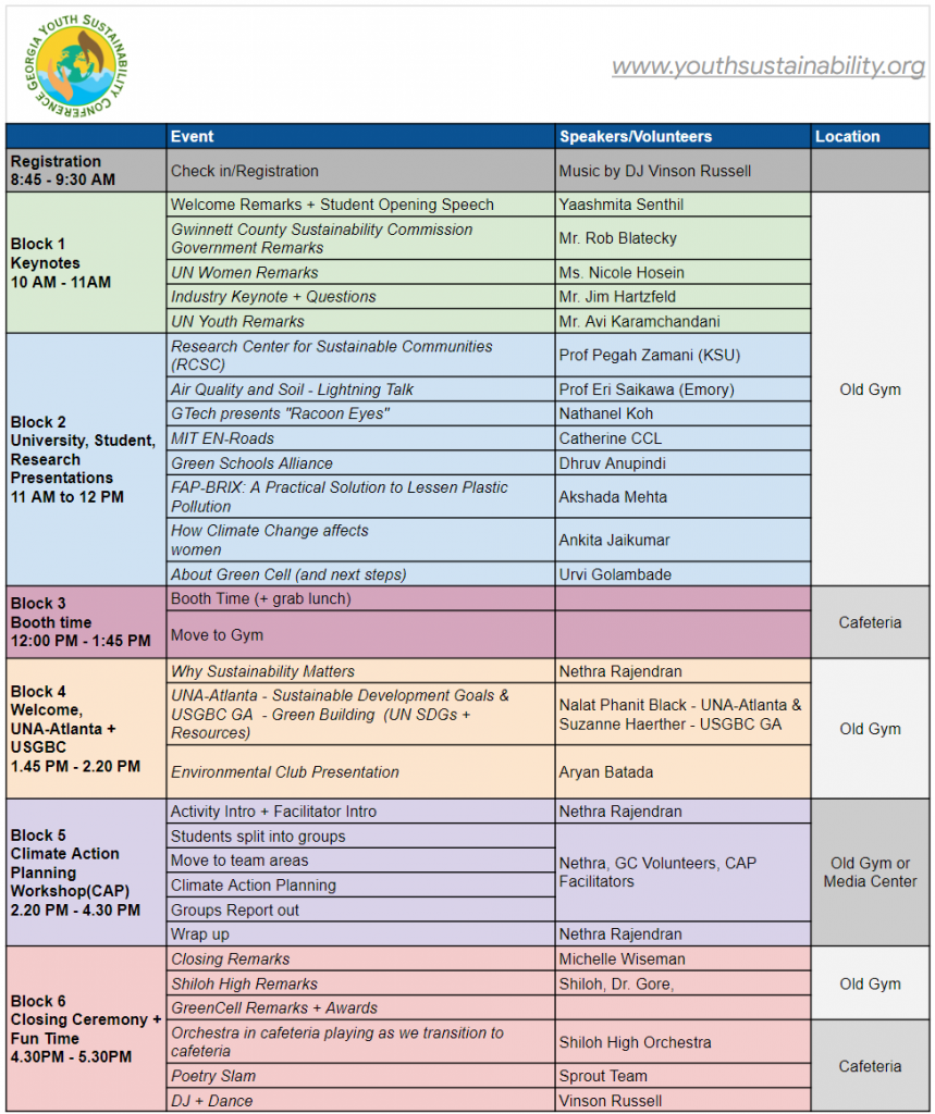 GYSC Conference Schedule